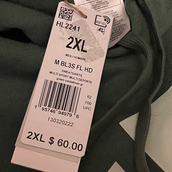 NWT• ADIDAS Essentials 3-Stripes Regular-Fit Logo-Print Fleece Hoodie, Green 2XL - Picture 9 of 12